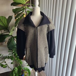 Lorovi Vintage Black White Geometric Wool Funnel Neck Coat Jacket Size 12